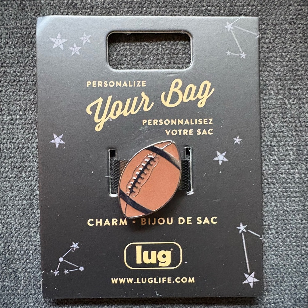 Lug Novelty Enamel Sparkle Bag Charm – Football (Brown with gunmetal)